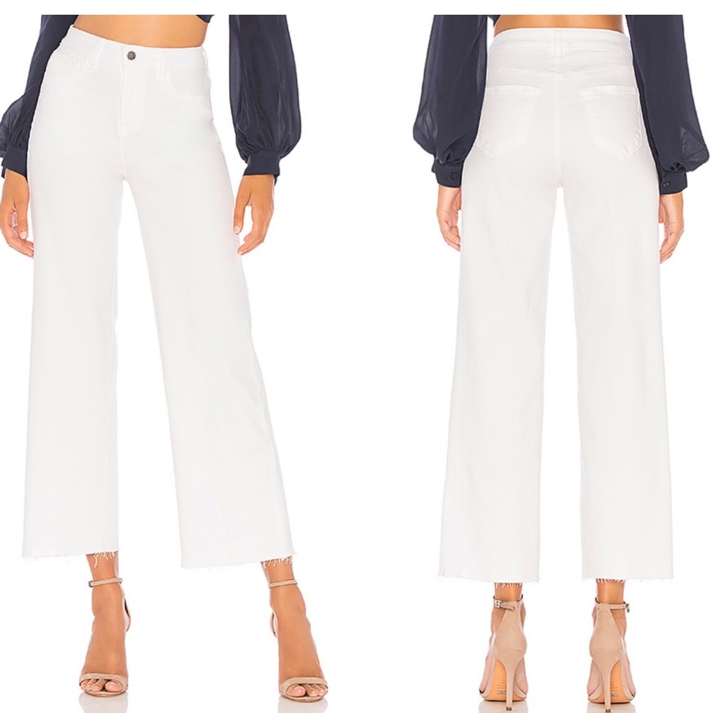 L’Agence Danica Wide Leg Jeans Raw Hem White